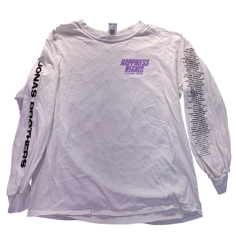 Jonas Brothers Happiness Begins Tour 2019 Long Sleeve White Graphic Shirt Medium